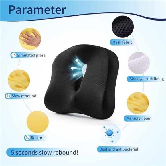 🚗 Memory Foam Coccyx Seat Cushion – Pain Relief for Tailbone, Sciatica & Back S - Picture 3 of 4